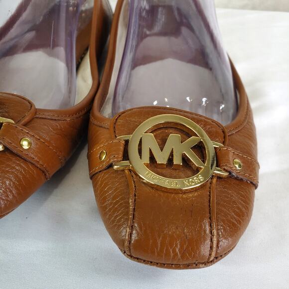 Michael Kors Fulton Moc Ballet Flat Shoes Sz 9M Saffiano Leather Tan Slip On - Picture 8 of 15